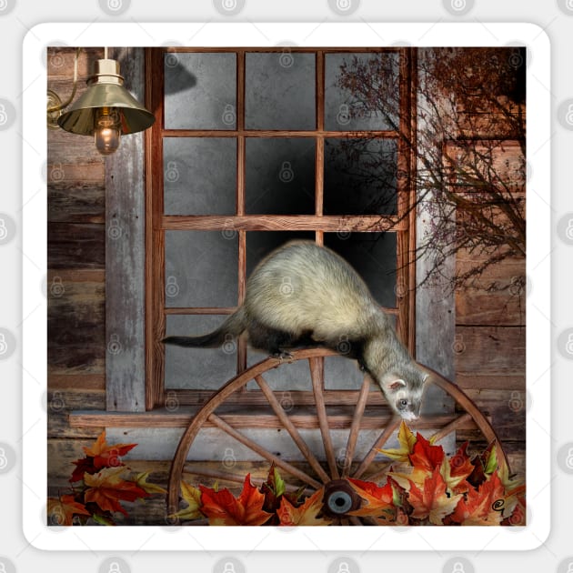 Autumn Escape Ferret - Window ferrets art design Sticker by BarbaraGlebska